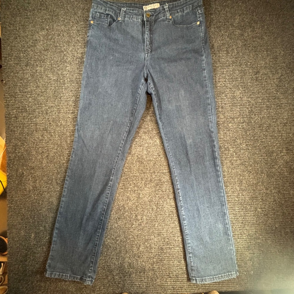 Anne Klein Jeans Womens 14 Dark Wash Straight Leg Stretch Denim Blue Pants